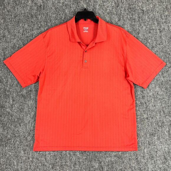 PING POLO‎ SHIRT MENS EXTRA LARGE ORANGE GOLFING COLLAR SHORT-SLEEVE PERFORMANCE - Picture 1 of 11